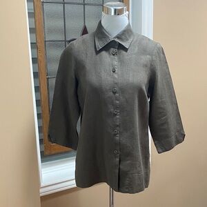 Flax Olive Green Linen Collared Shirt